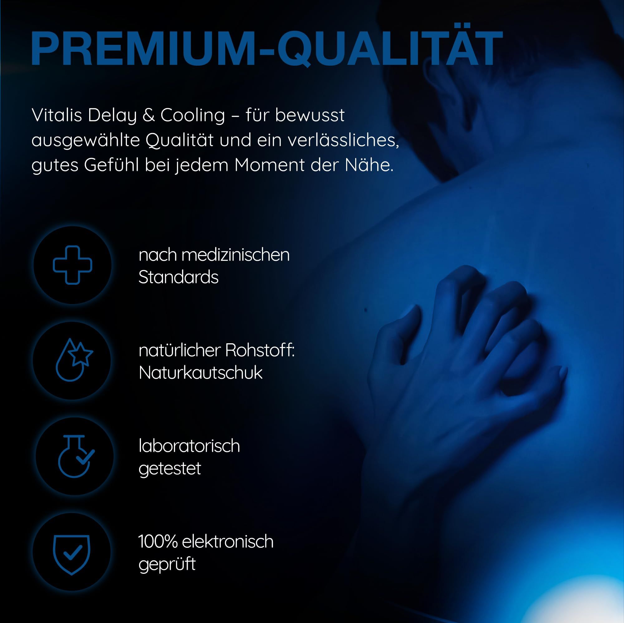 Vitalis PREMIUM Delay & Cooling: Standard medici, lattice naturale, testato in laboratorio, 100% controllato elettronicamente.
