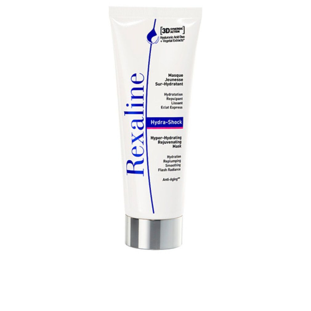 Tubo bianco Rexaline Hydra-Shock. Scritte blu e argento. Contiene estratti vegetali.