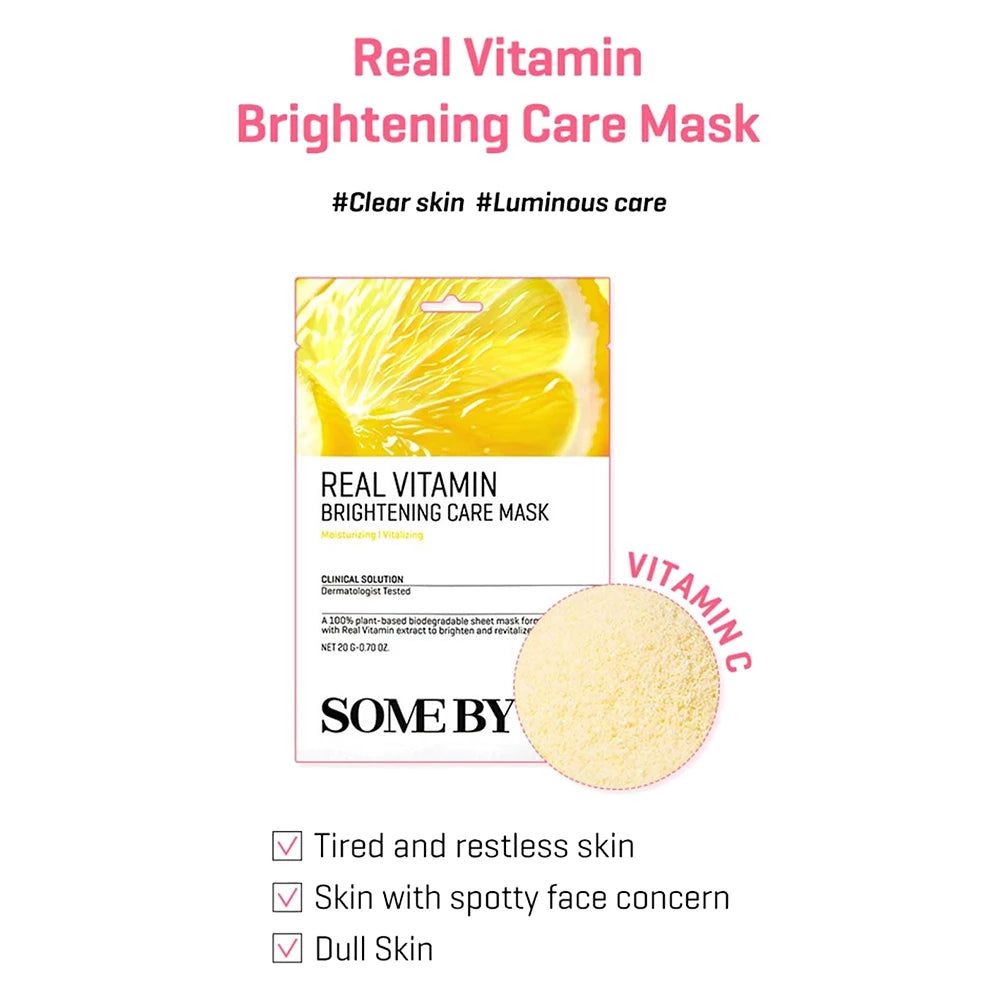Maschera SOMEBYMI Real Vitamin Brightening Care Mask con limone e polvere di vitamina C. Per pelle stanca.