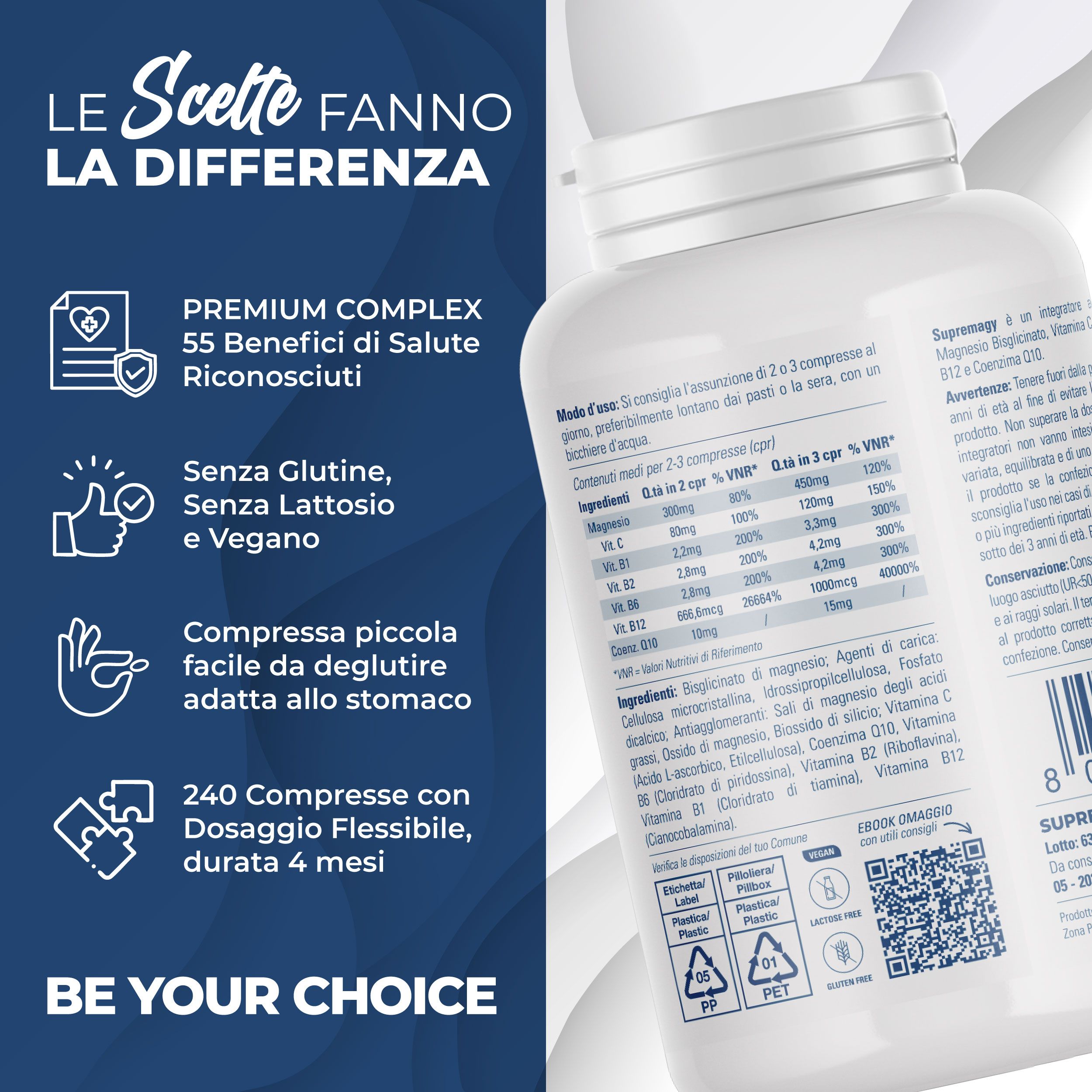 SYMBEAUTY® Magnesio Bisglicinato 450mg + Vitamine B1,B2, B6, B12, C e Q10