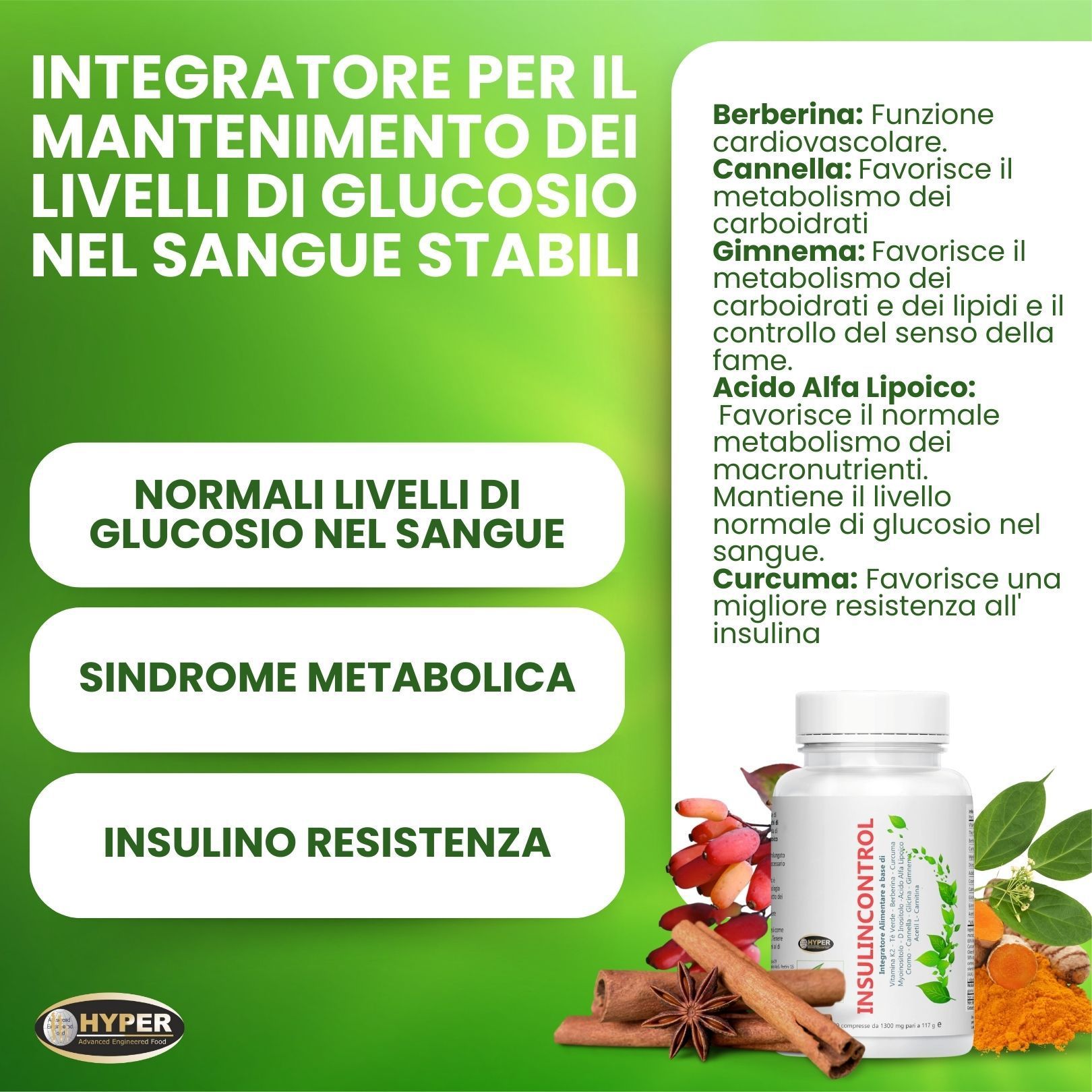 HYPER  Insulincontrol 90 Compresse Glicemia - Metabolismo dei Carboidrati -Insulino Resistenza.
