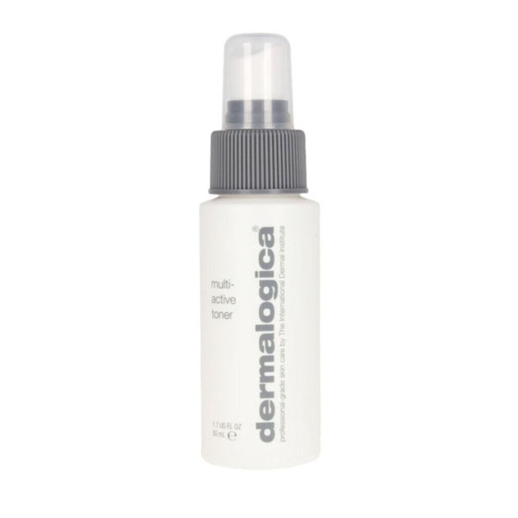 Flacone bianco con erogatore spray. Scritta: multi-active toner, Dermalogica.