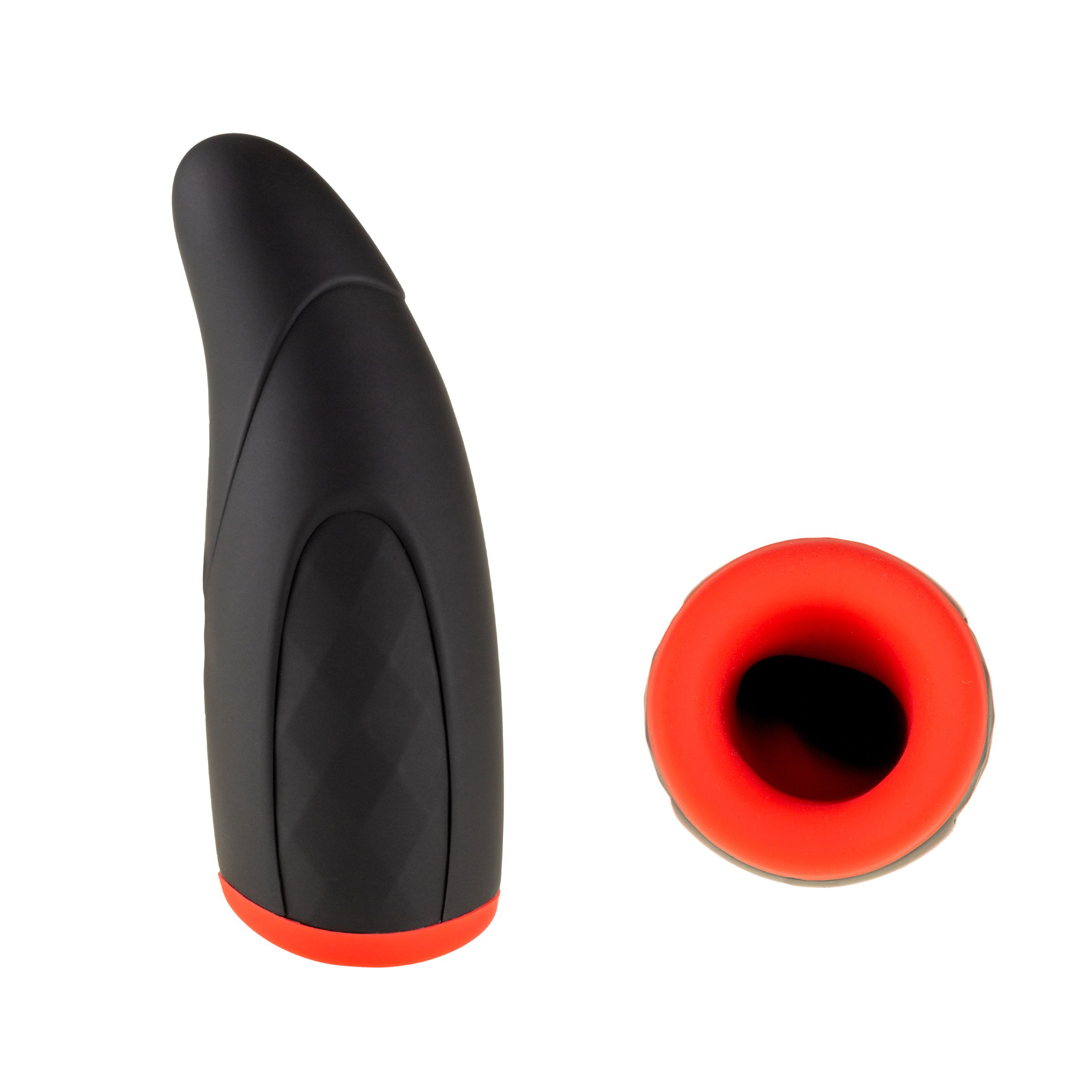 Sex toy nero con anello rosso. Motivo geometrico.