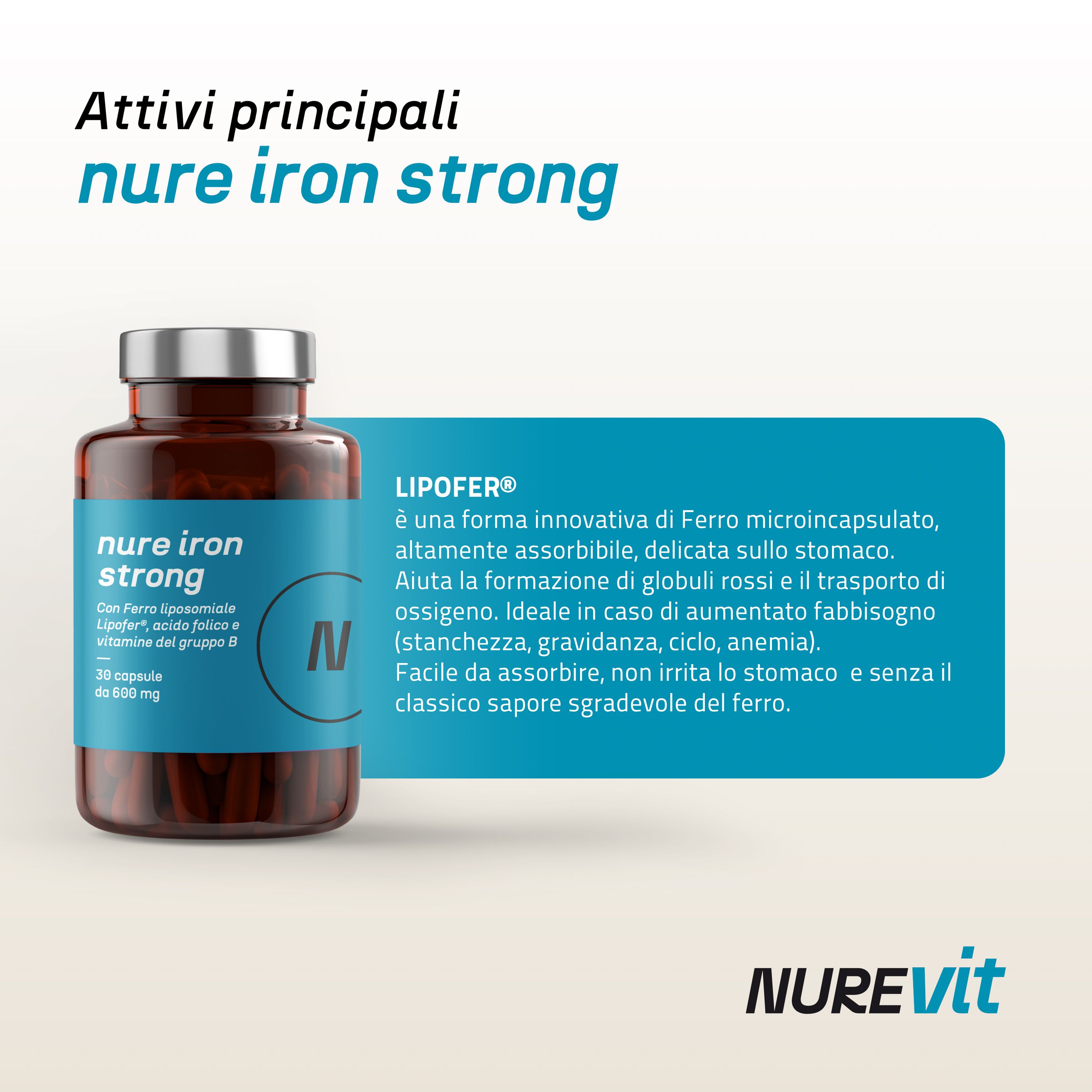 NURE Iron Strong 30 cps 600 mg | Integratore ferro per anemia e stanchezza