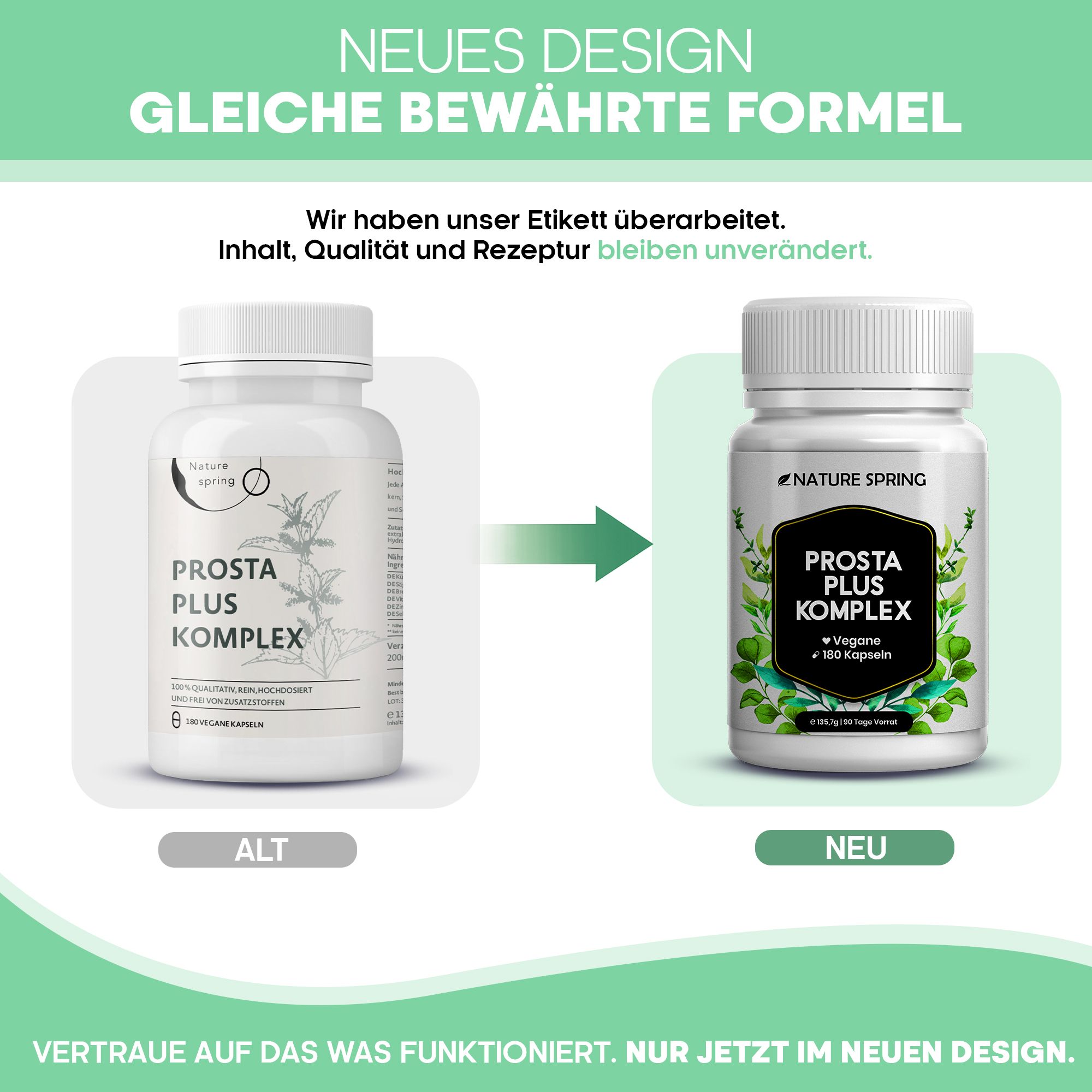 Confronto: Vecchia e nuova confezione delle capsule Nature Spring Prosta Plus Komplex.