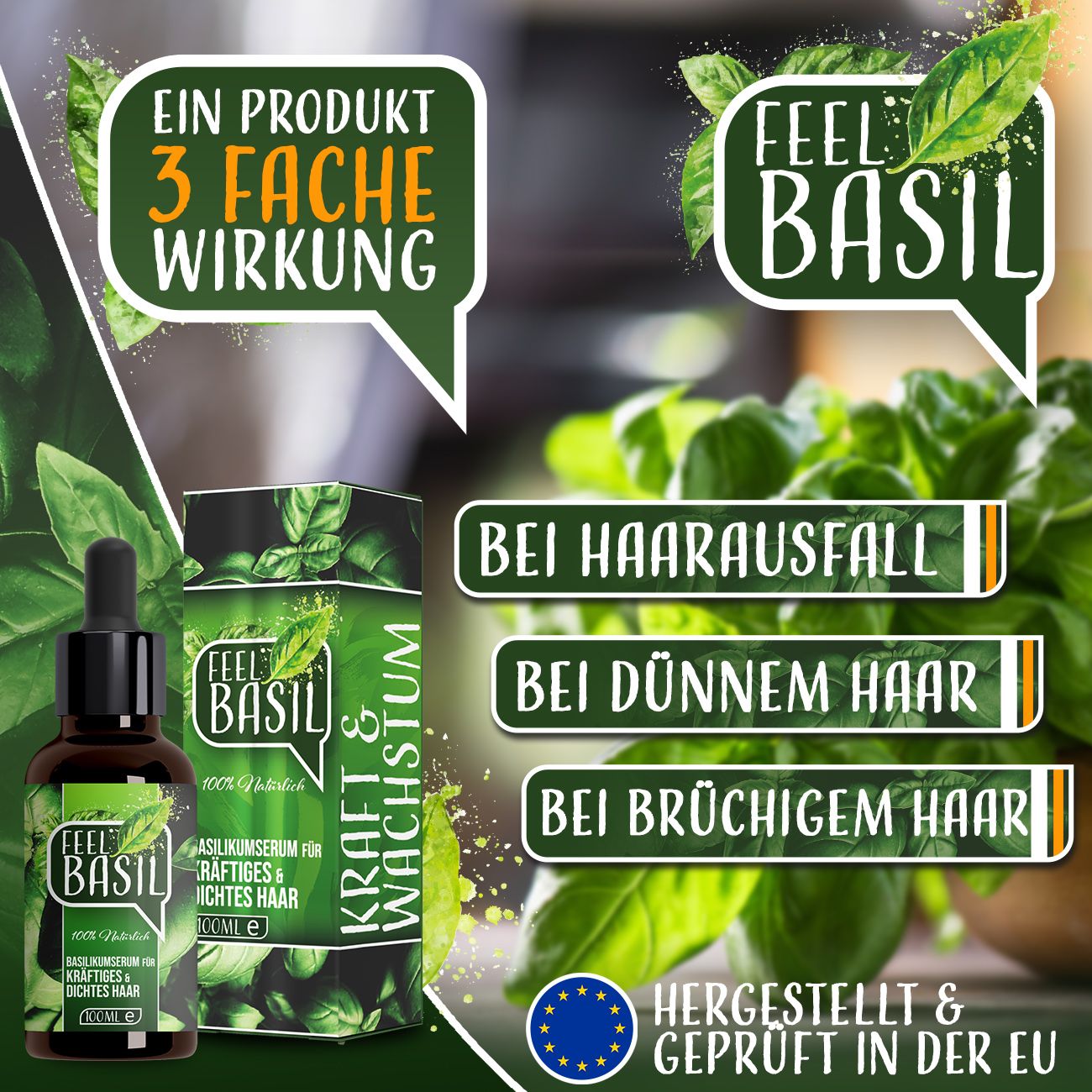 Adema Natural® | Feel Basil | Siero per la crescita dei capelli