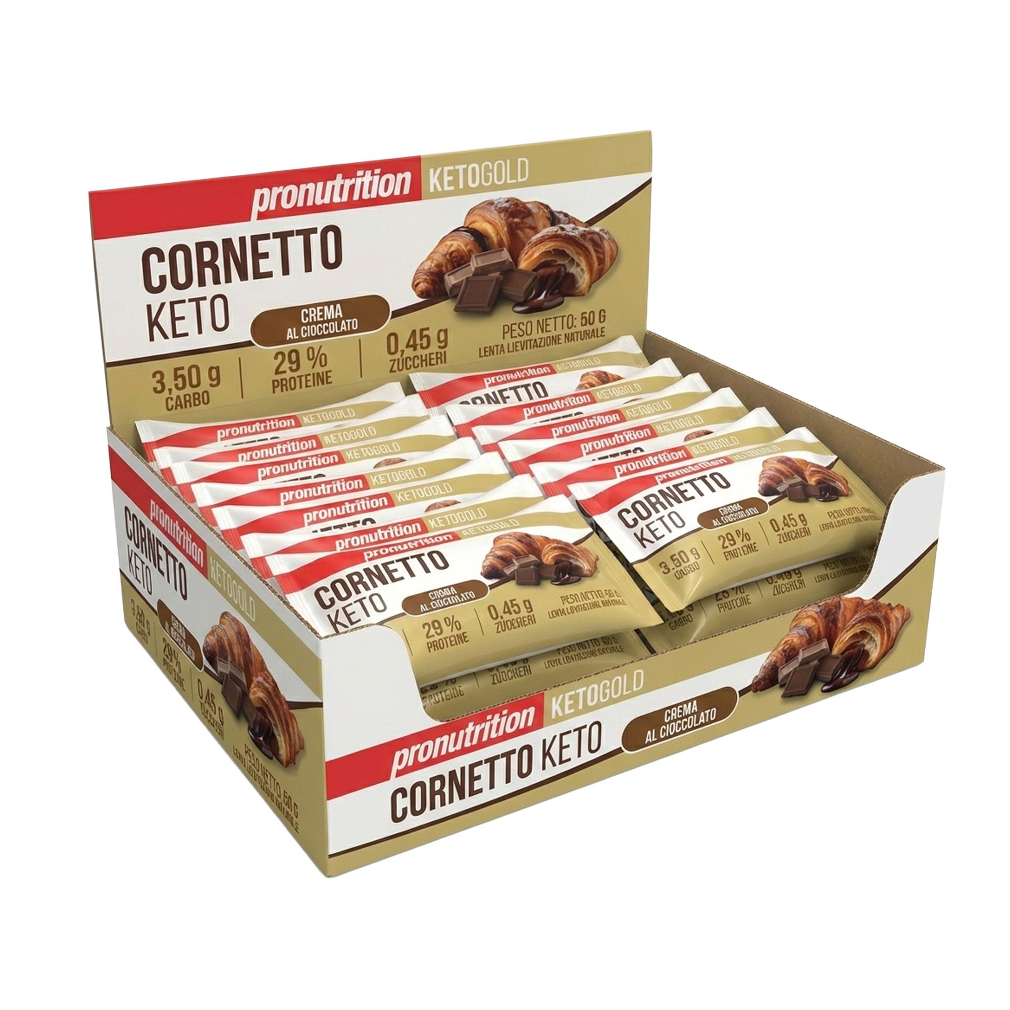 Pronutrition Cornetto keto - Crema al cioccolato - 35 pezzi da 50 gr - Senza zuccheri aggiunti