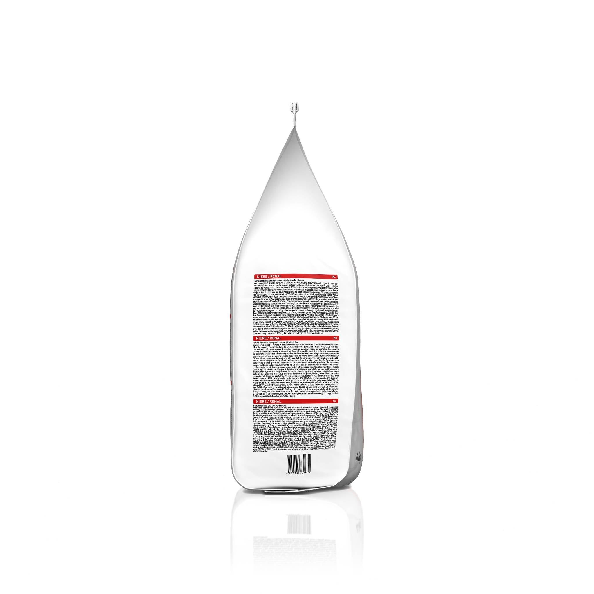 Sacchetto bianco, retro. Aree di testo con informazioni. Codice a barre e QR code in basso. Su sfondo chiaro.
