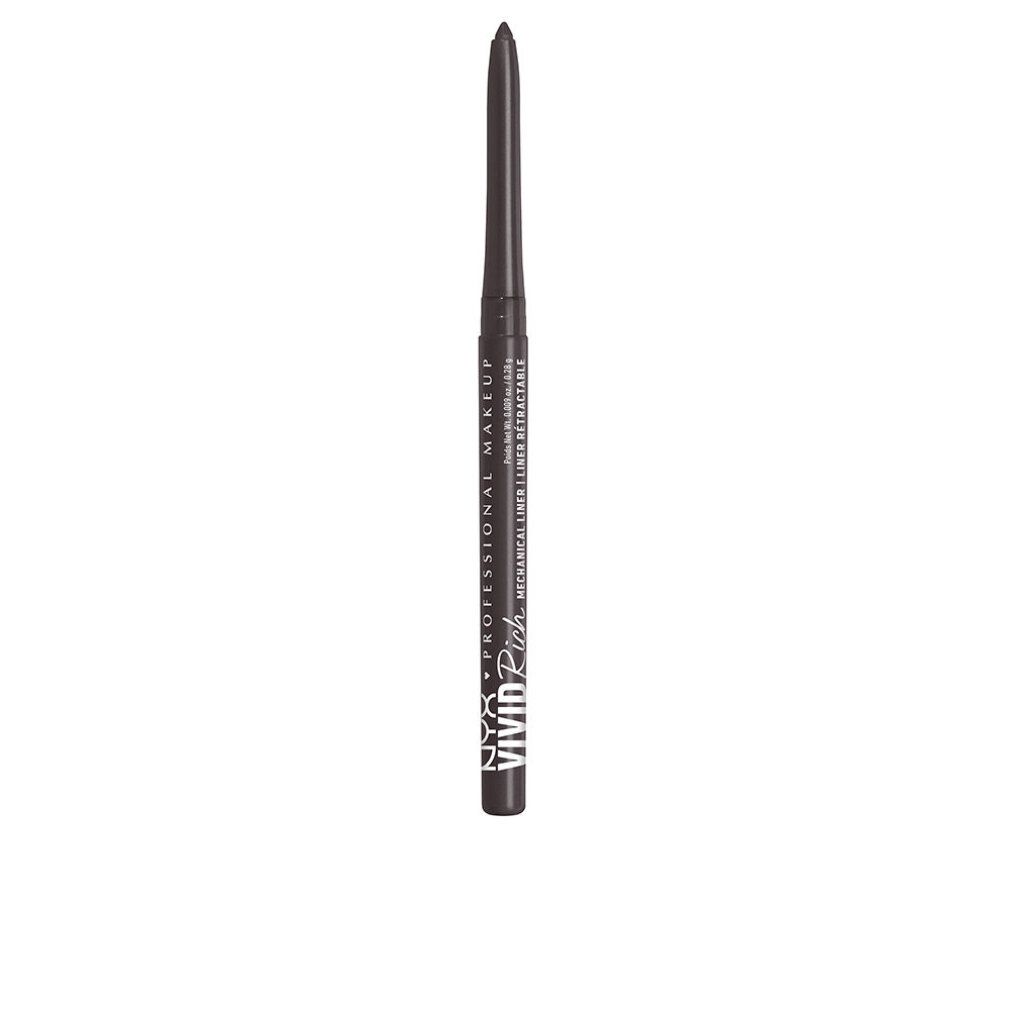Matita eyeliner marrone scuro. Scritta: NYX Professional Makeup, Vivid Rich. Eyeliner meccanico.