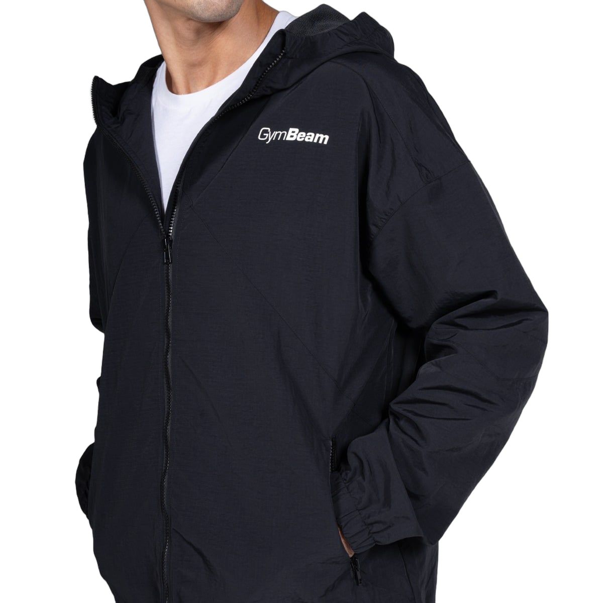 GymBeam Giacca uomo Relay con cappuccio e zip Black