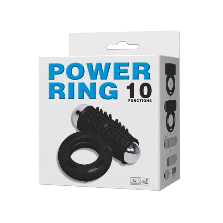 Confezione con immagine del prodotto. Scritta: POWER RING 10 FUNCTIONS.