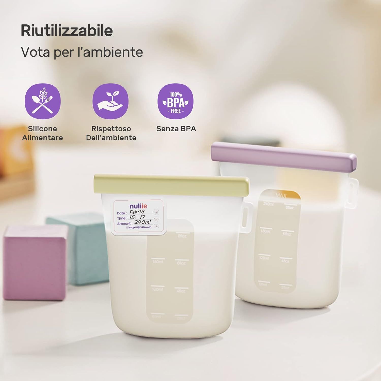 Nuliie Sacchetti Riutilizzabili per Latte Materno