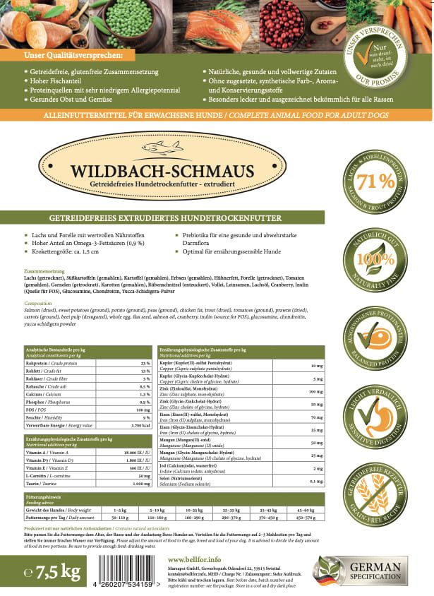 Bellfor Croccantini per Cani - Salmone e Trota - Senza Glutine - Wildbach-Schmaus
