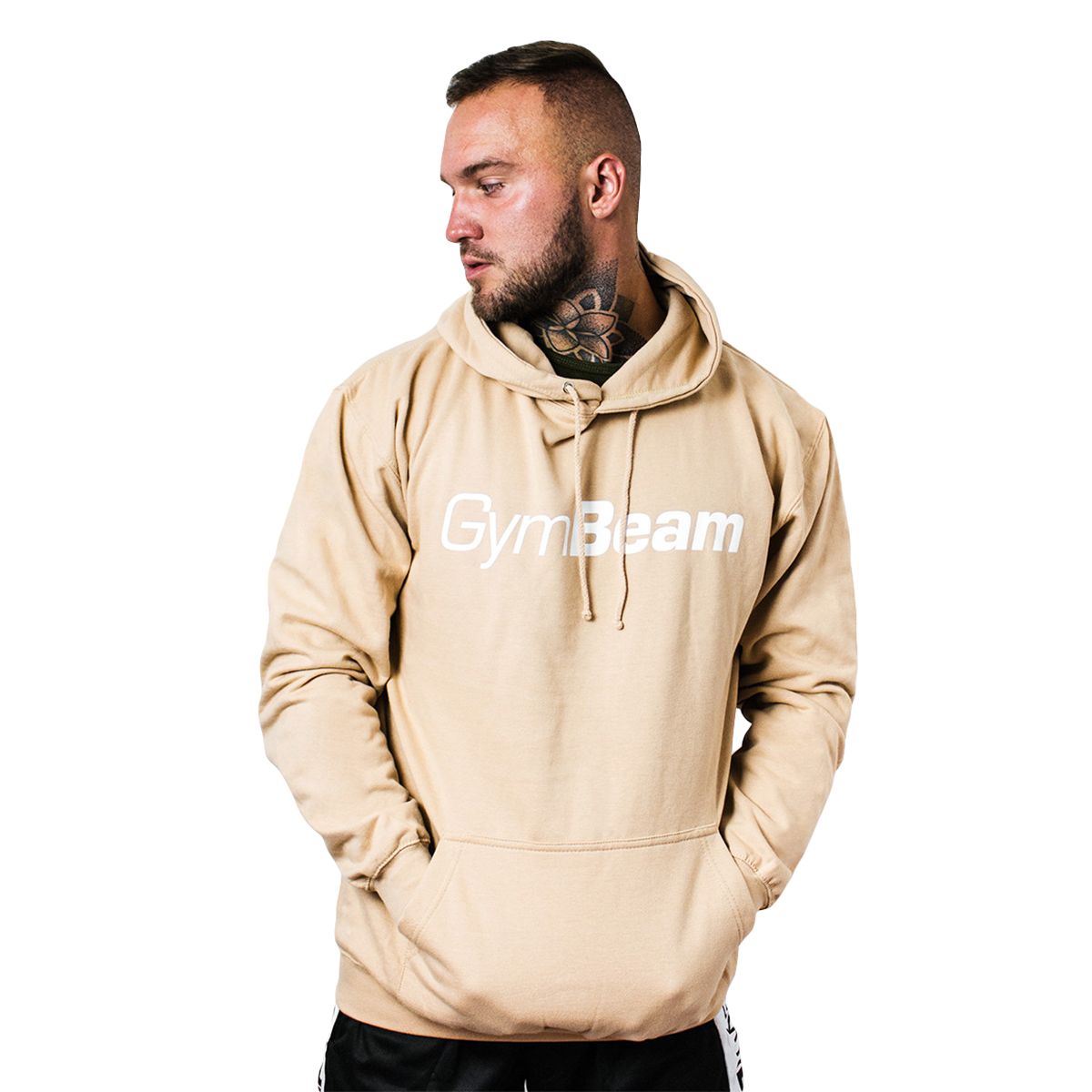 GymBeam Felpa uomo PRO con cappuccio vestibilità regular Sand