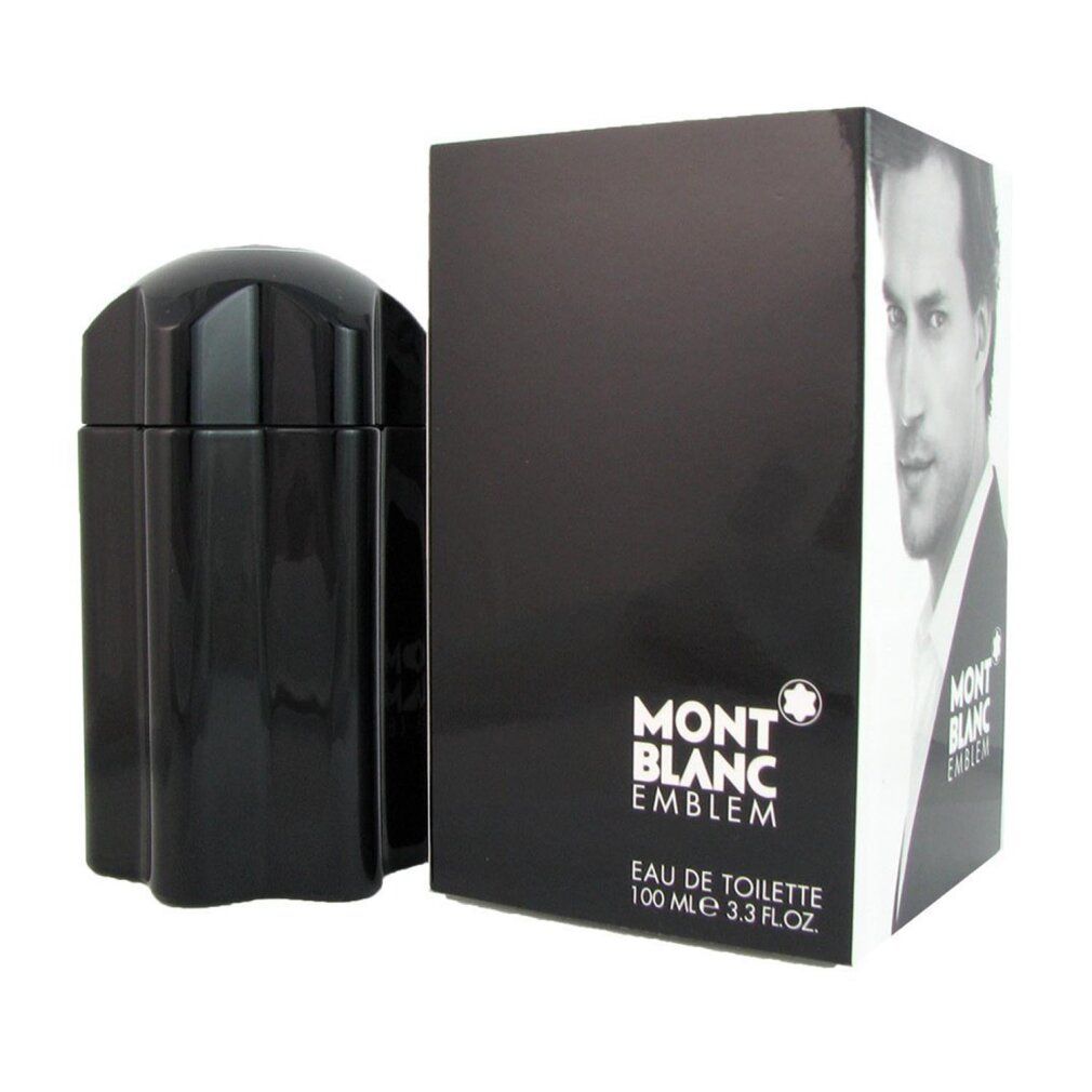 Flacone e scatola neri. Scatola con logo e ritratto. Flacone con logo a stella. Eau de Toilette.