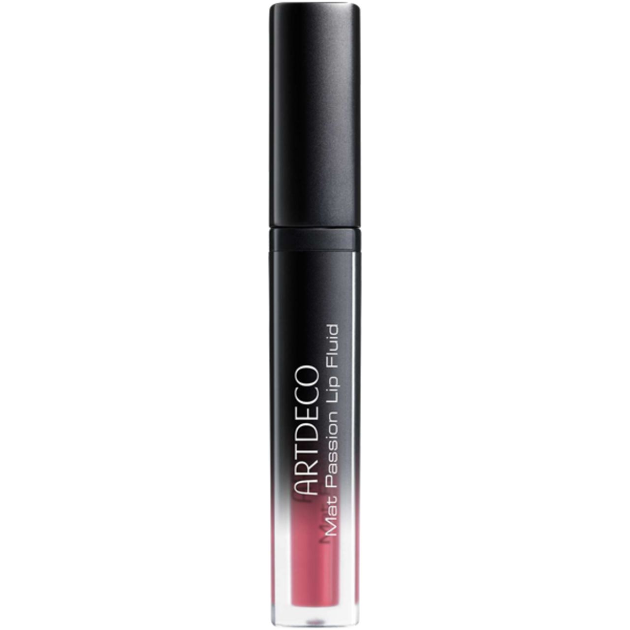 Artdeco Mat Passion Lip Fluid. Tappo nero, tubo trasparente. Prodotto in piedi.