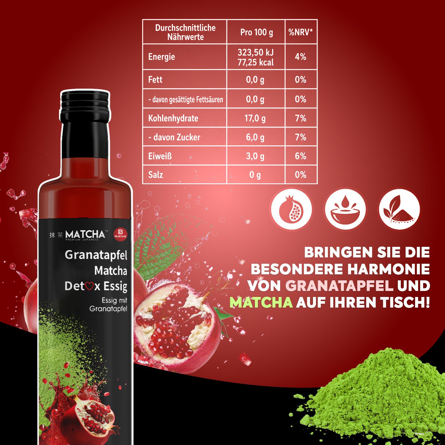 Bilge İlaç Aceto Detox Matcha Premium Japanese alla melagrana e matcha
