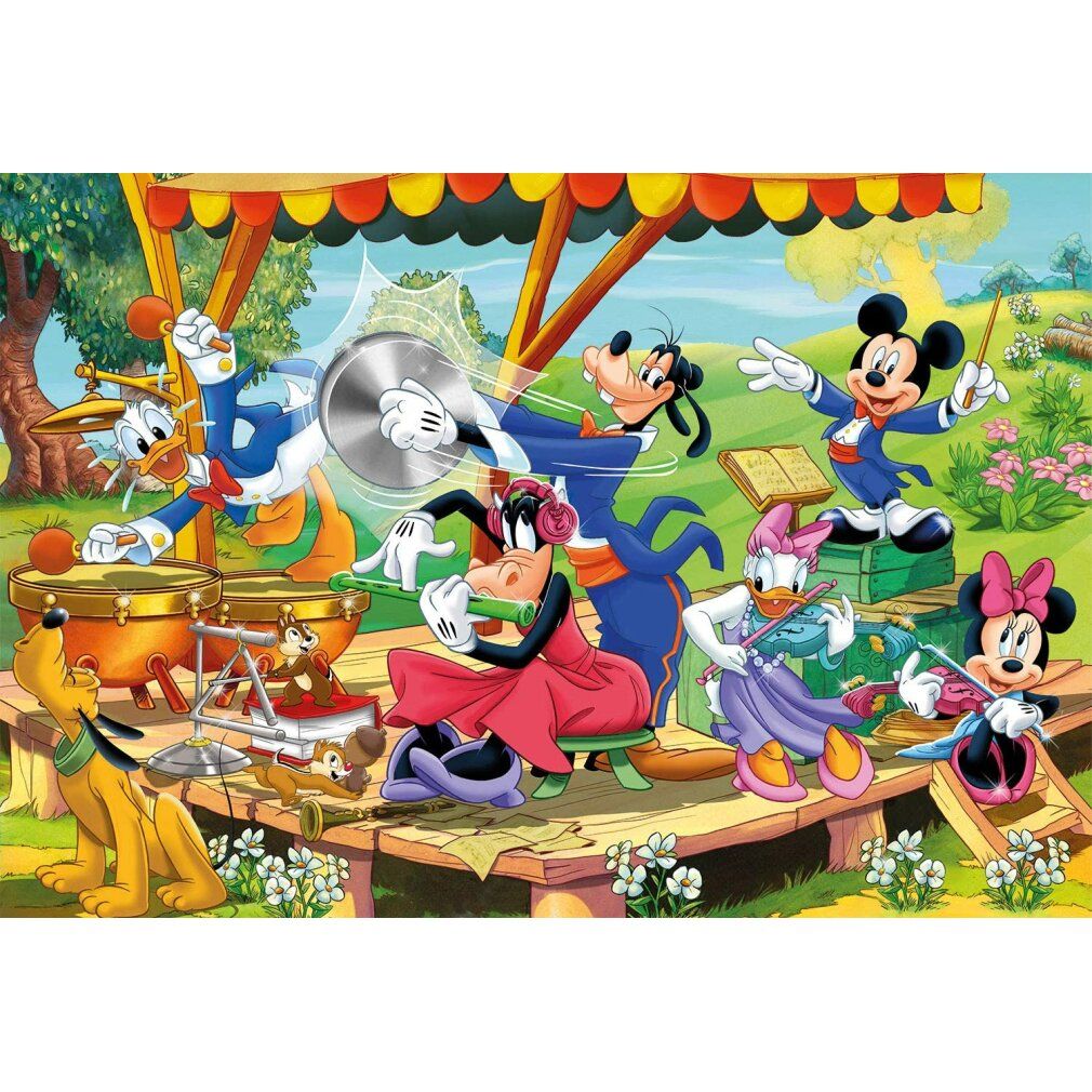 Puzzle Clementoni, Topolino e amici, Maxi, 24 pezzi. Il puzzle mostra Topolino e amici che suonano musica su un palco. 62x42cm.
