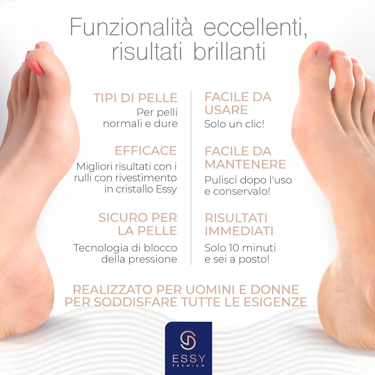 Rimuovi calli elettrico Essy con 5 rulli di ricambio – Blu