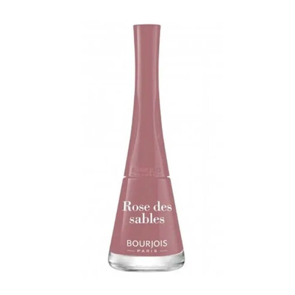 Flacone di smalto rosa. Scritta: Rose des sables, Bourjois Paris.