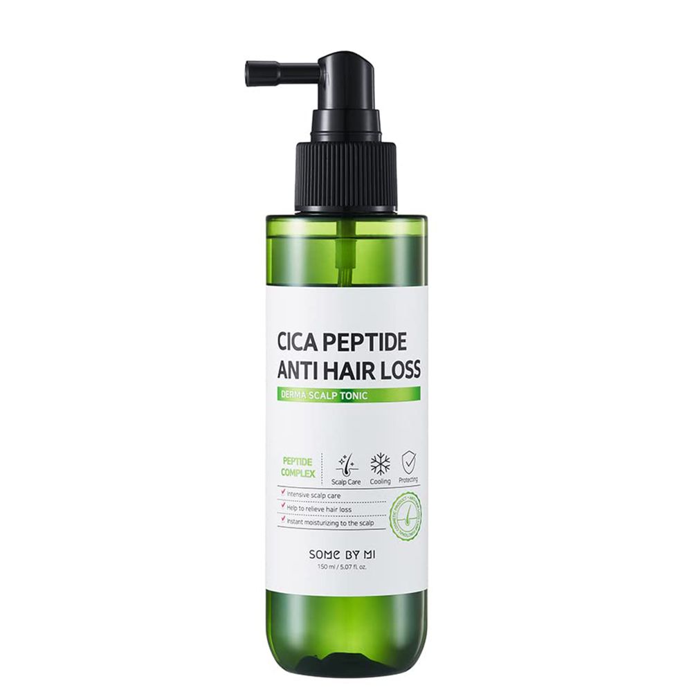 Flacone verde con erogatore a pompa per Cica Peptide Anti Hair Loss Scalp Tonic.
