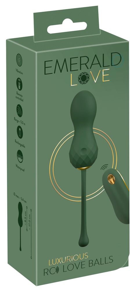 Confezione di palle d'amore verdi con immagine del prodotto e dettagli.