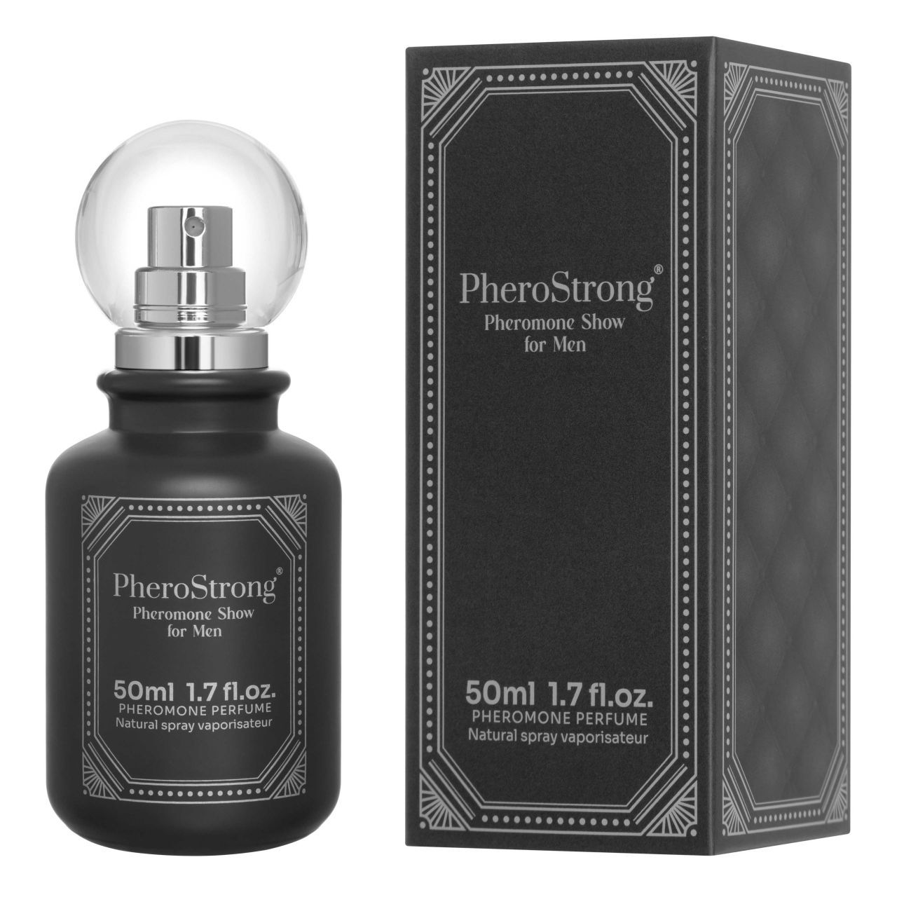 PheroStrong Pheromone Show da Uomo, flacone da 50ml con spray e confezione.