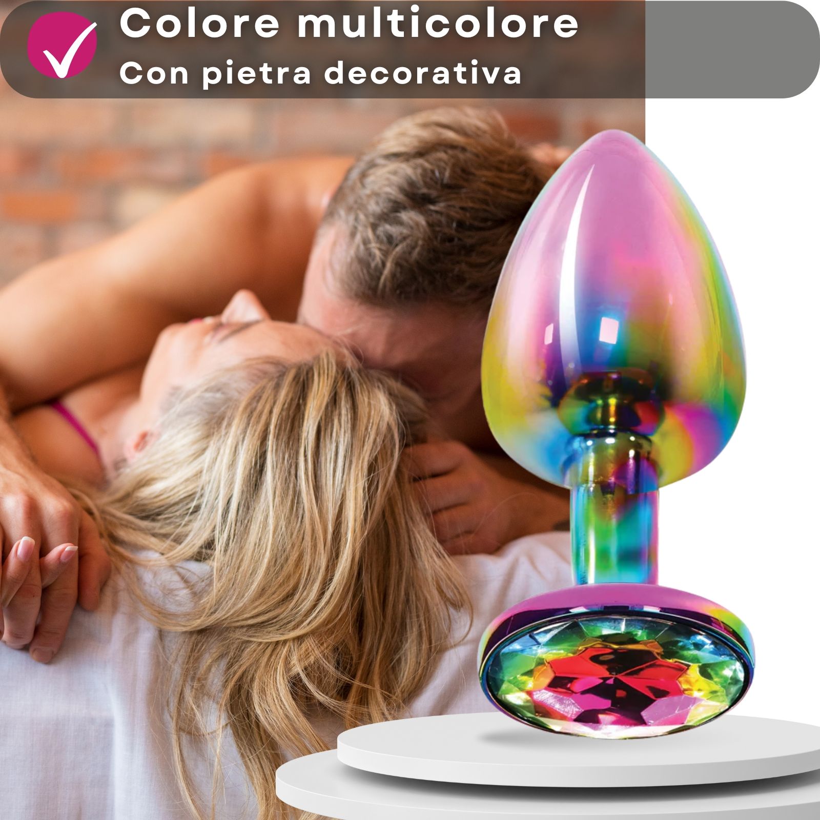 Lovelyness - Plug anale rotondo multicolore con pietra metallica decorativa