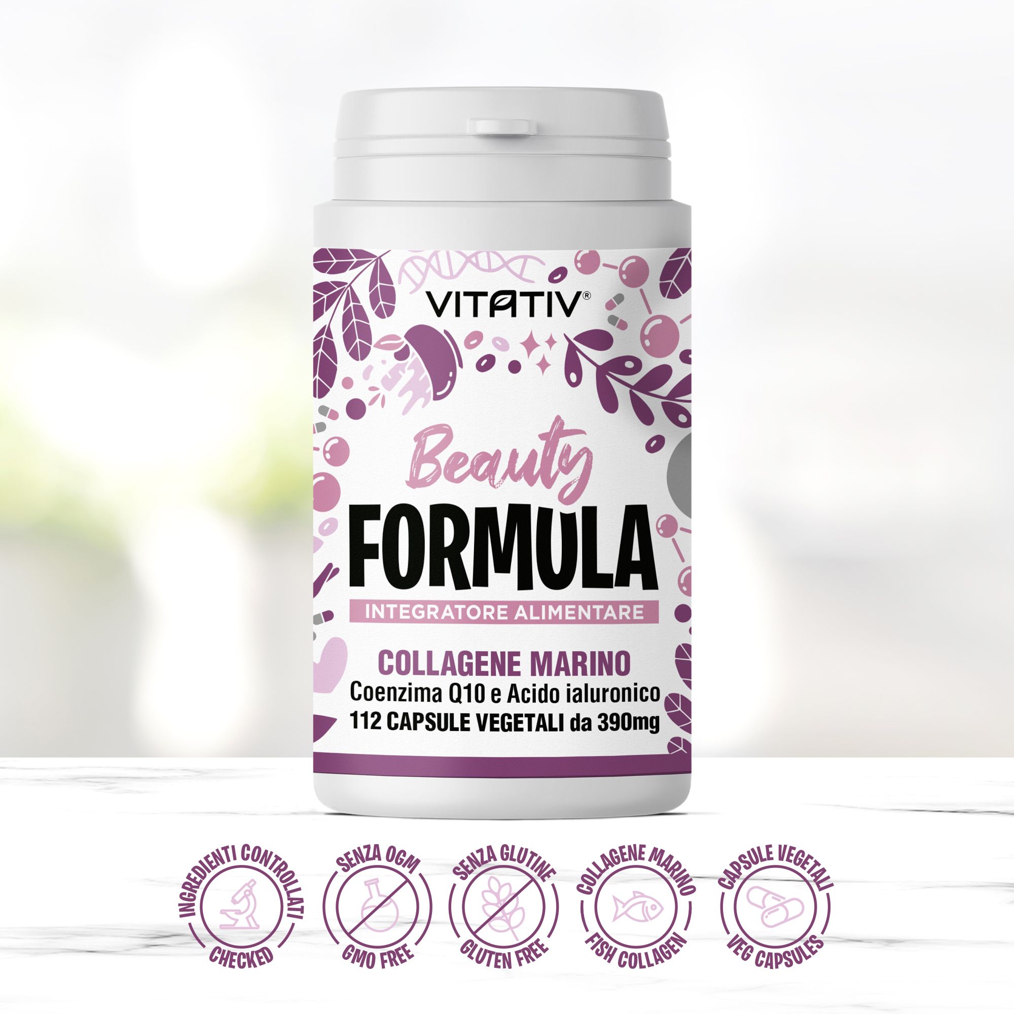Vitativ® Beauty Formula Collagene Marino Idrolizzato + Coenzima Q10 + Acido Ialuronico - 112 Capsule