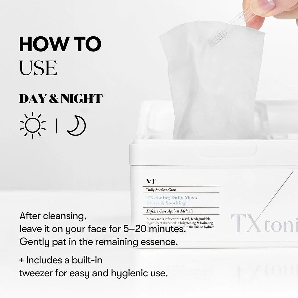 VT COSMETICS TX-Toning: Istruzioni per l'uso con simboli giorno e notte.