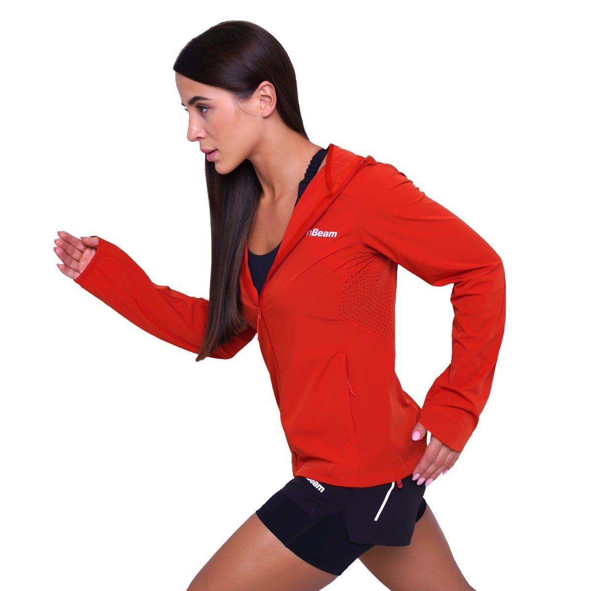 GymBeam Giacca Pulse Running donna slim con zip cappuccio Orange