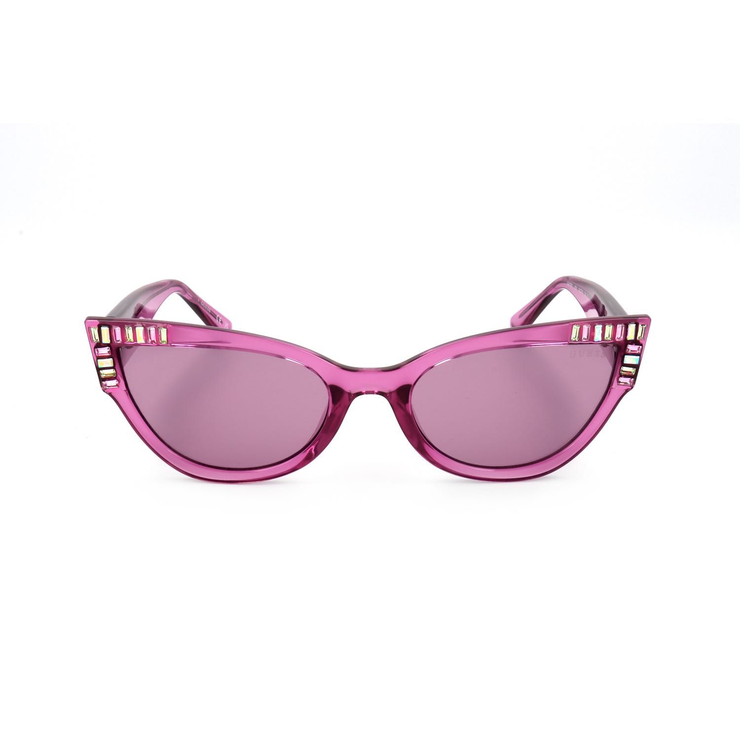 Occhiali da sole rosa a occhi di gatto con strass sulle aste.