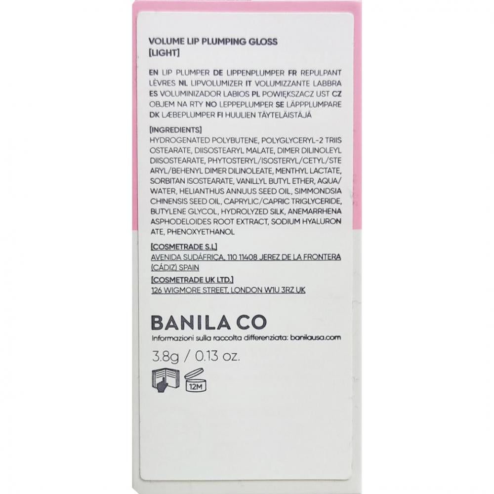 Volume Lip Plumping Gloss, chiaro. Contiene ingredienti e informazioni del produttore.