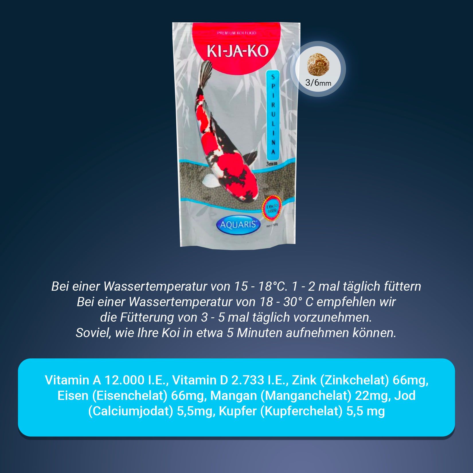 KI-JA-KO Cibo per pesci Koi Spirulina Plus 3 mm