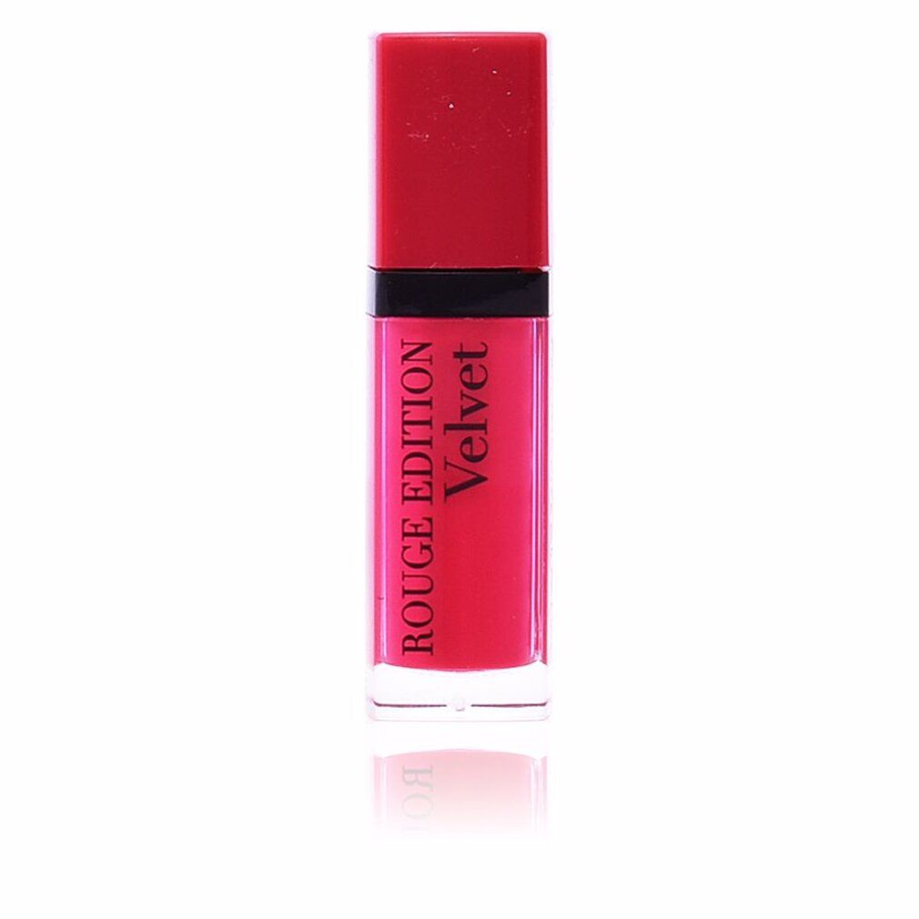 Un rossetto rosa con cappuccio rosso. Sul contenitore trasparente è scritto 'ROUGE EDITION Velvet'.