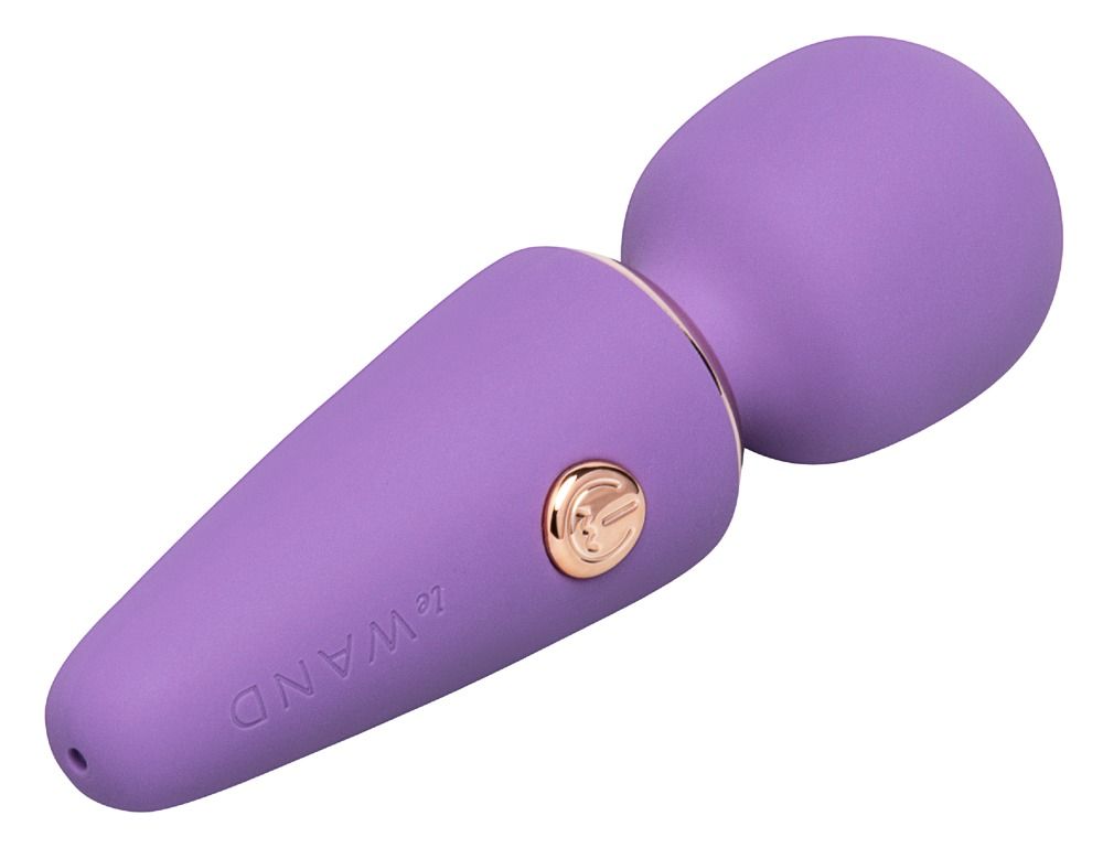 Vibratore viola con anello e pulsante oro rosa.