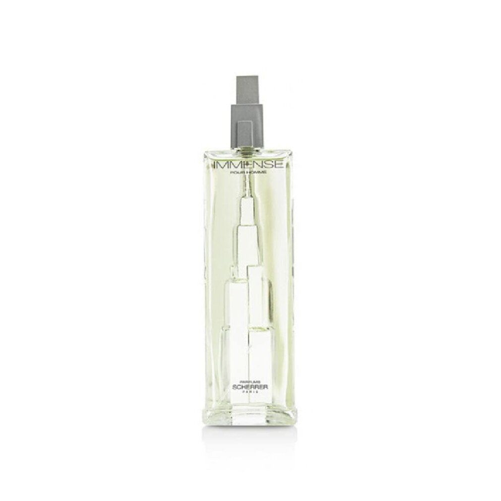 Eau de Toilette Immense da uomo. Flacone rettangolare con vaporizzatore. Scritta: Immense, Jean Louis Scherrer.