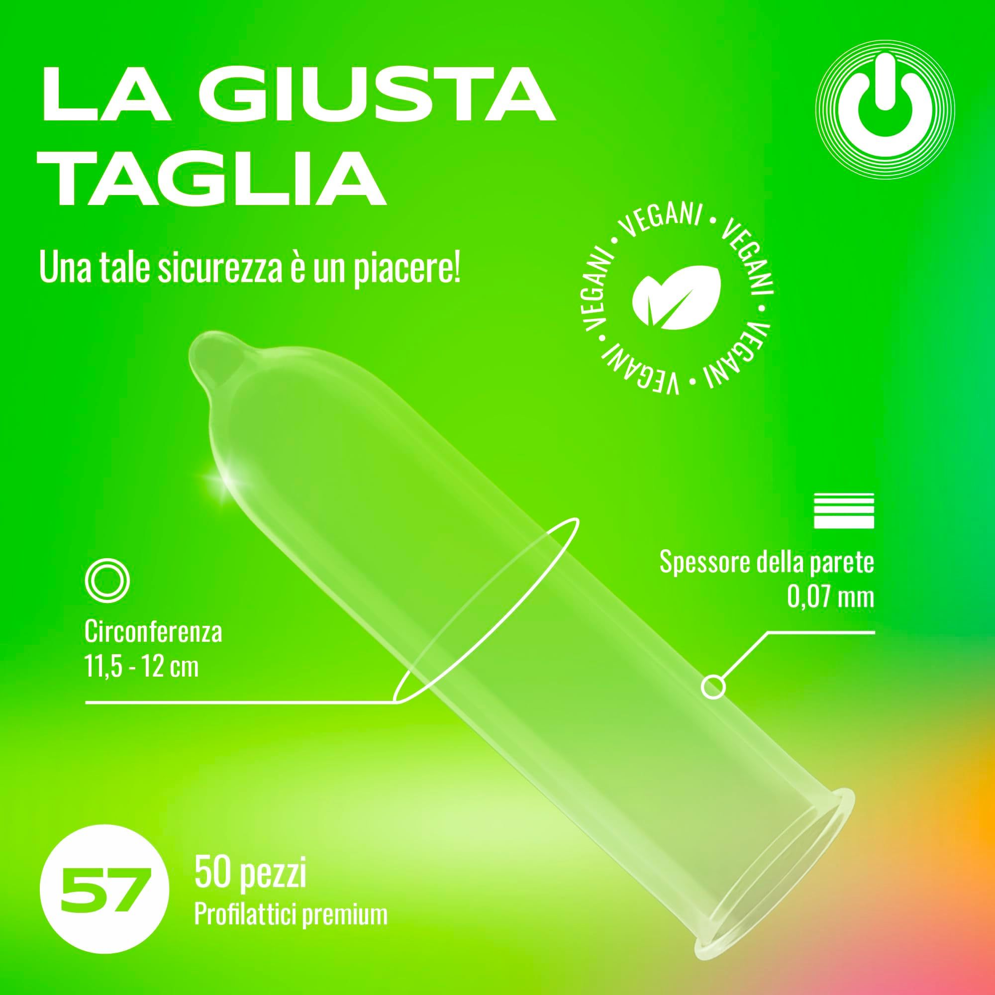 Preservativo verde, 57mm, spessore 0,07mm, 50 pezzi.