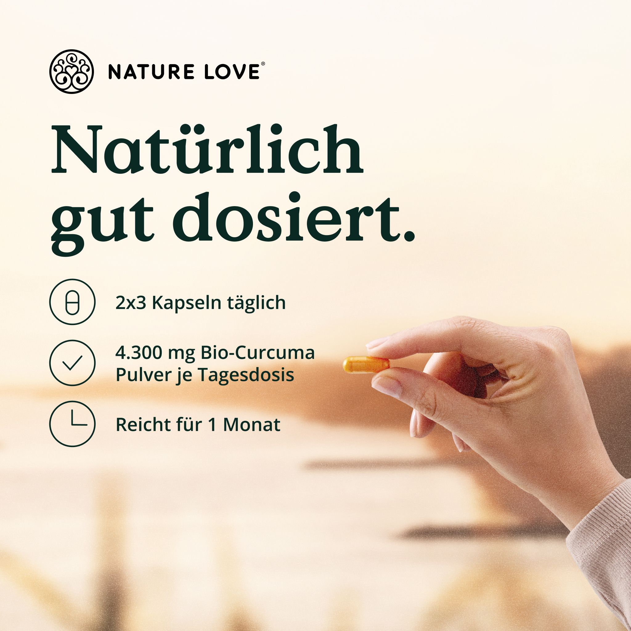 NATURE LOVE Bio Curcuma: 4.300 mg di polvere di curcuma bio per dose giornaliera, dura 1 mese.