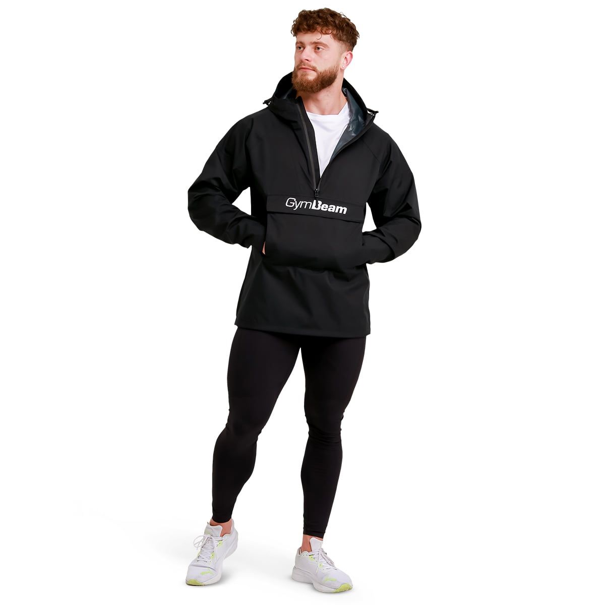 GymBeam Giacca impermeabile Smock da uomo regular Black con cappuccio e zip