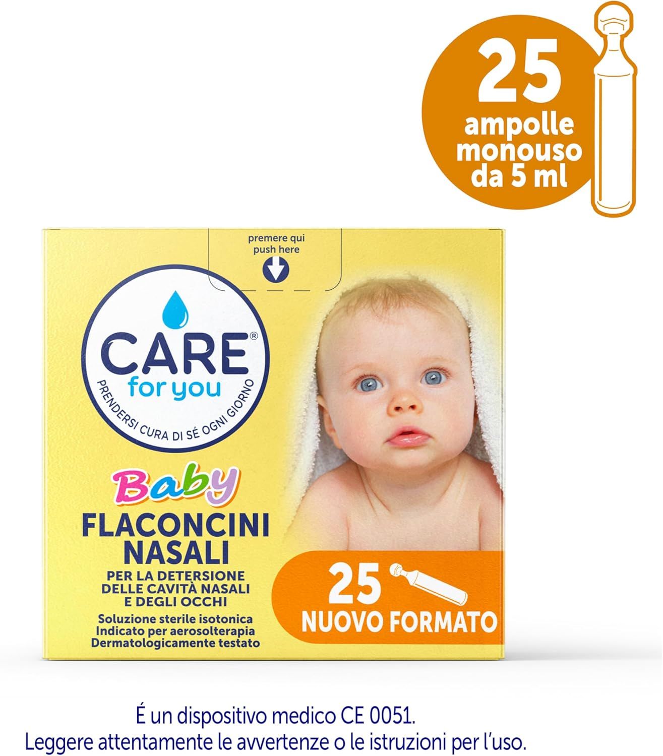 Care For You Flaconcini Nasali Baby - Soluzione fisiologica sterile isotonica, 25 x 5 ml
