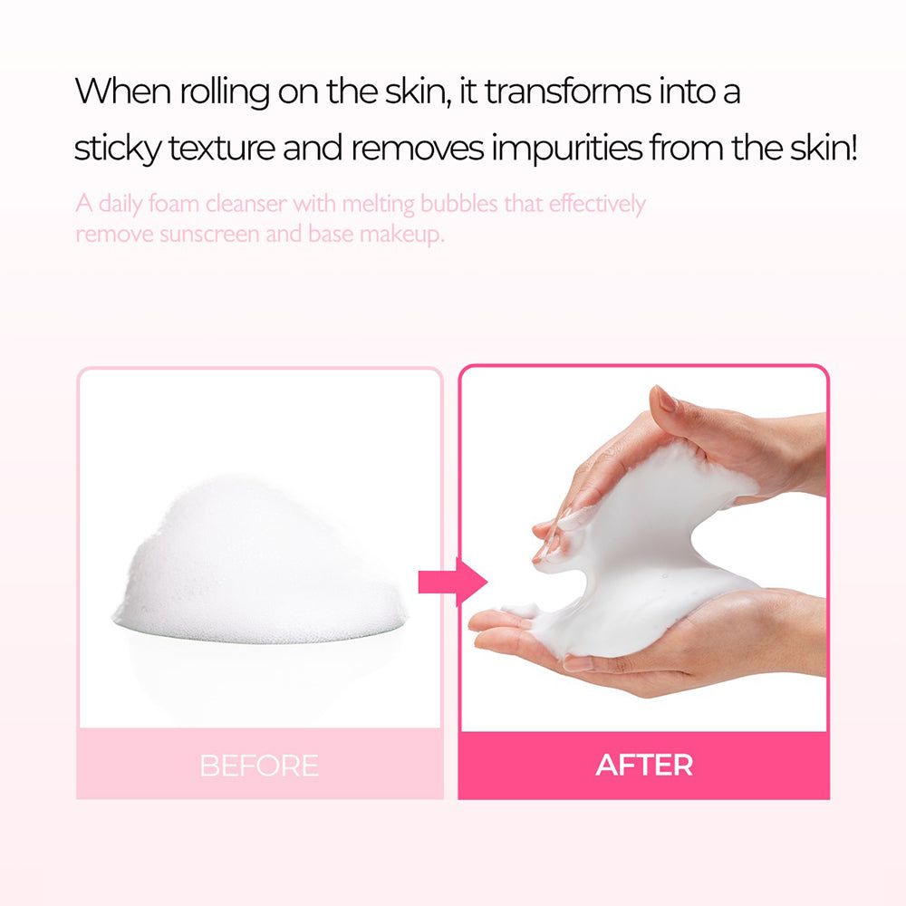 Confronto prima e dopo della schiuma e delle mani con schiuma del detergente Dr. Melaxin.