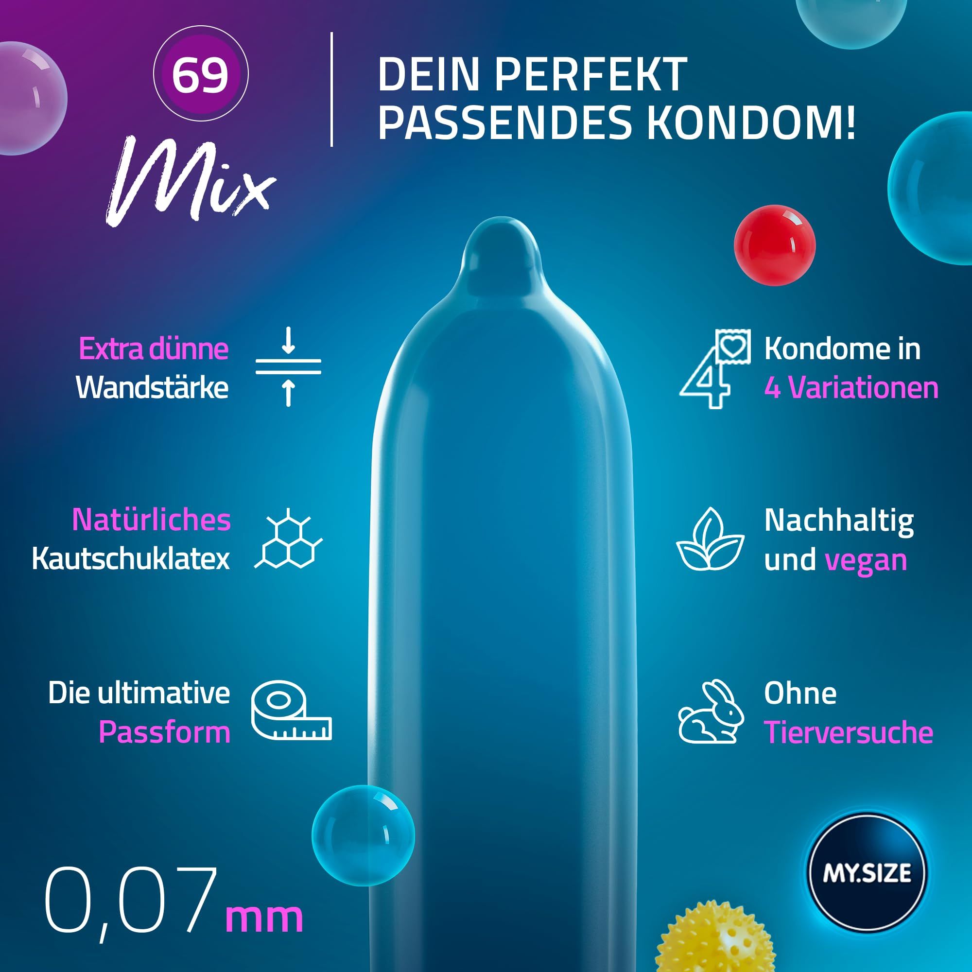 Preservativi MY.SIZE Mix 69mm. 4 varianti: Classic, Colour, Flavour, Ribbed. Certificato FSC.