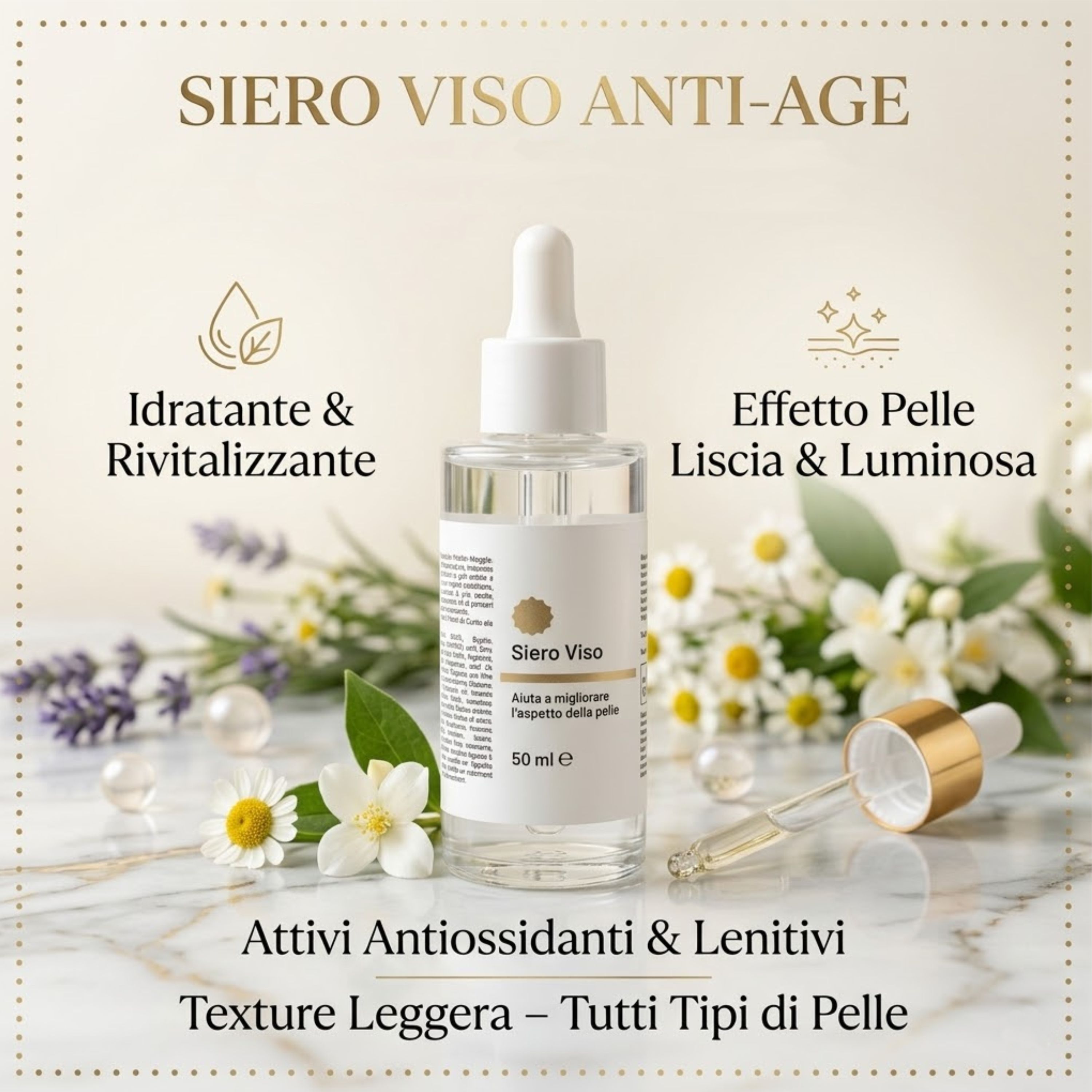 Siero Viso Antiage con Esosomi – Idratante e Rivitalizzante – Effetto Pelle Liscia e Luminosa- 50 ml