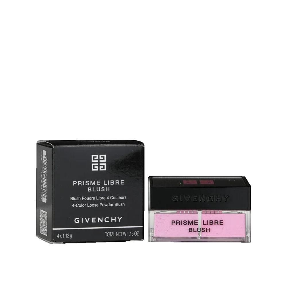 Givenchy Prisme Libre Blush. Confezione e contenitore neri, polvere rosa. Nome e logo visibili.