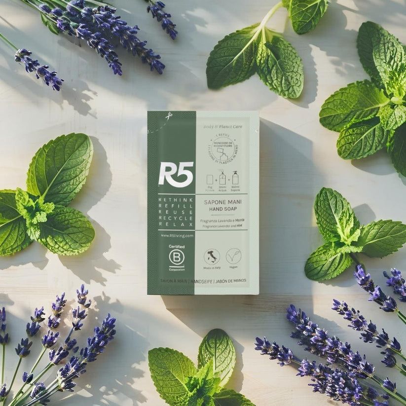 R5 Kit Sapone Mani Fragranza Menta e Lavanda, 100% Made in Italy