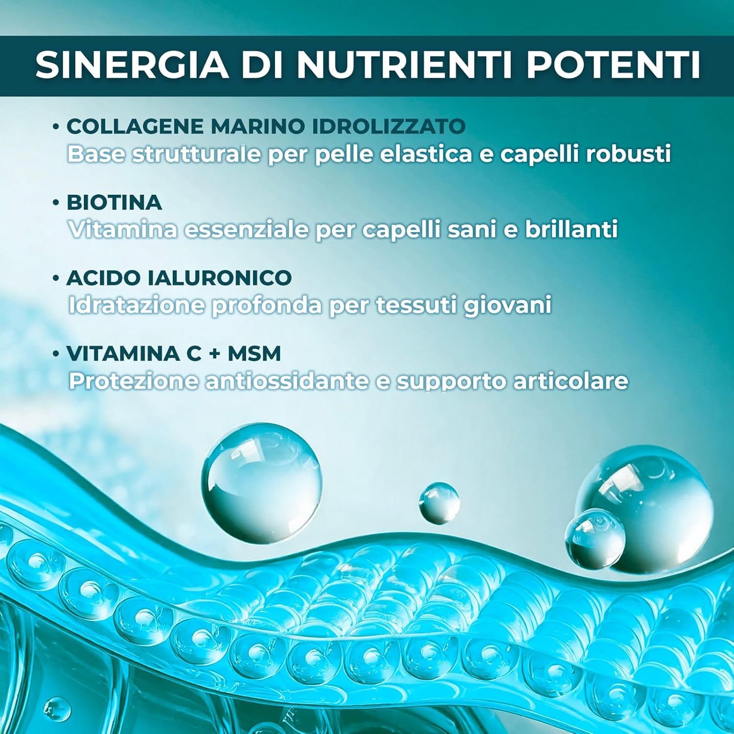 AMBIOPH - Collagene da Bere - Collagene e Acido Ialuronico, Biotina, Msm & Vitamina C