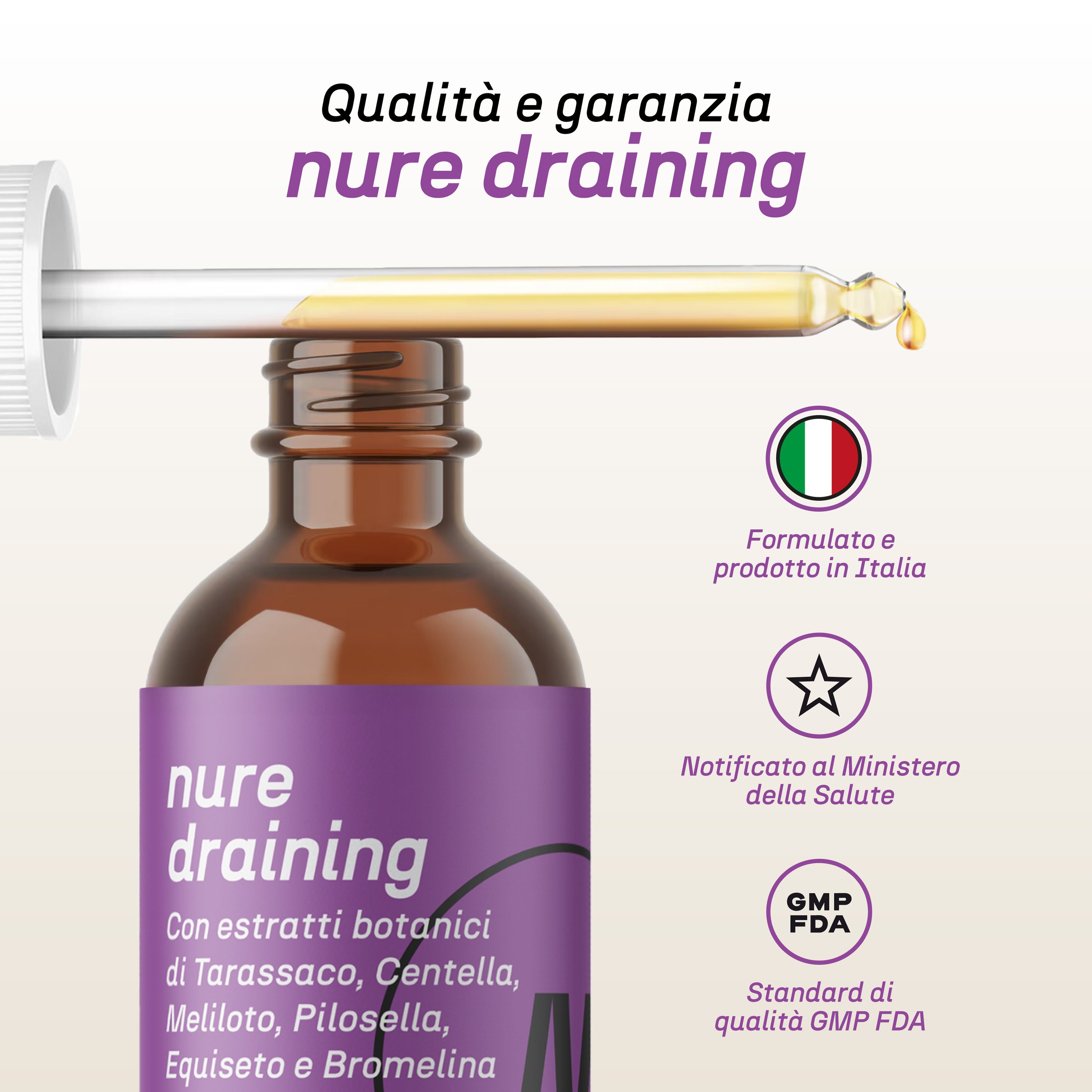 NURE Draining Gocce 30 ml | Integratore drenante e depurativo naturale, drenante in gocce