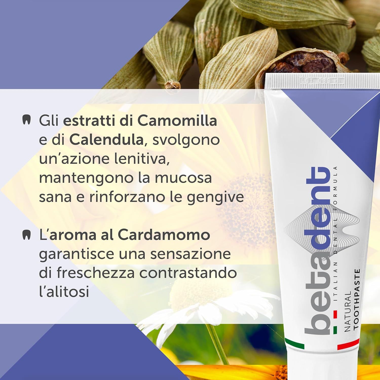 BETADENT - Dentifricio Natural - Rinforza gengive - Delicato con estratti naturali vegetali