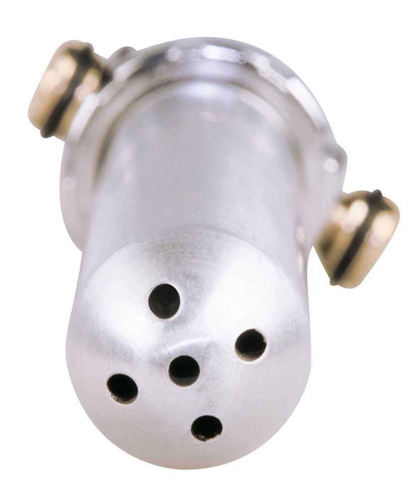 Doccia intima in alluminio. Corpo cilindrico con più ugelli. Attacco cromato con elementi in ottone.